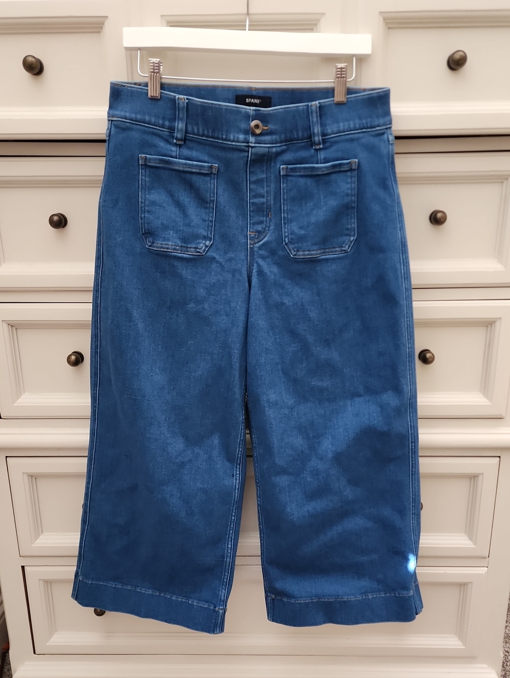 SPANX Womens Wide-Leg Pull On Crop Jeans L